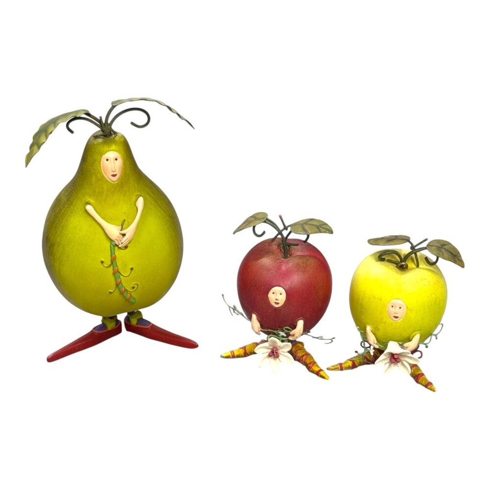 Vtg Apple Pear RARE Dept 56 Patience Brewster Ornaments Anthropomorphic Fruit